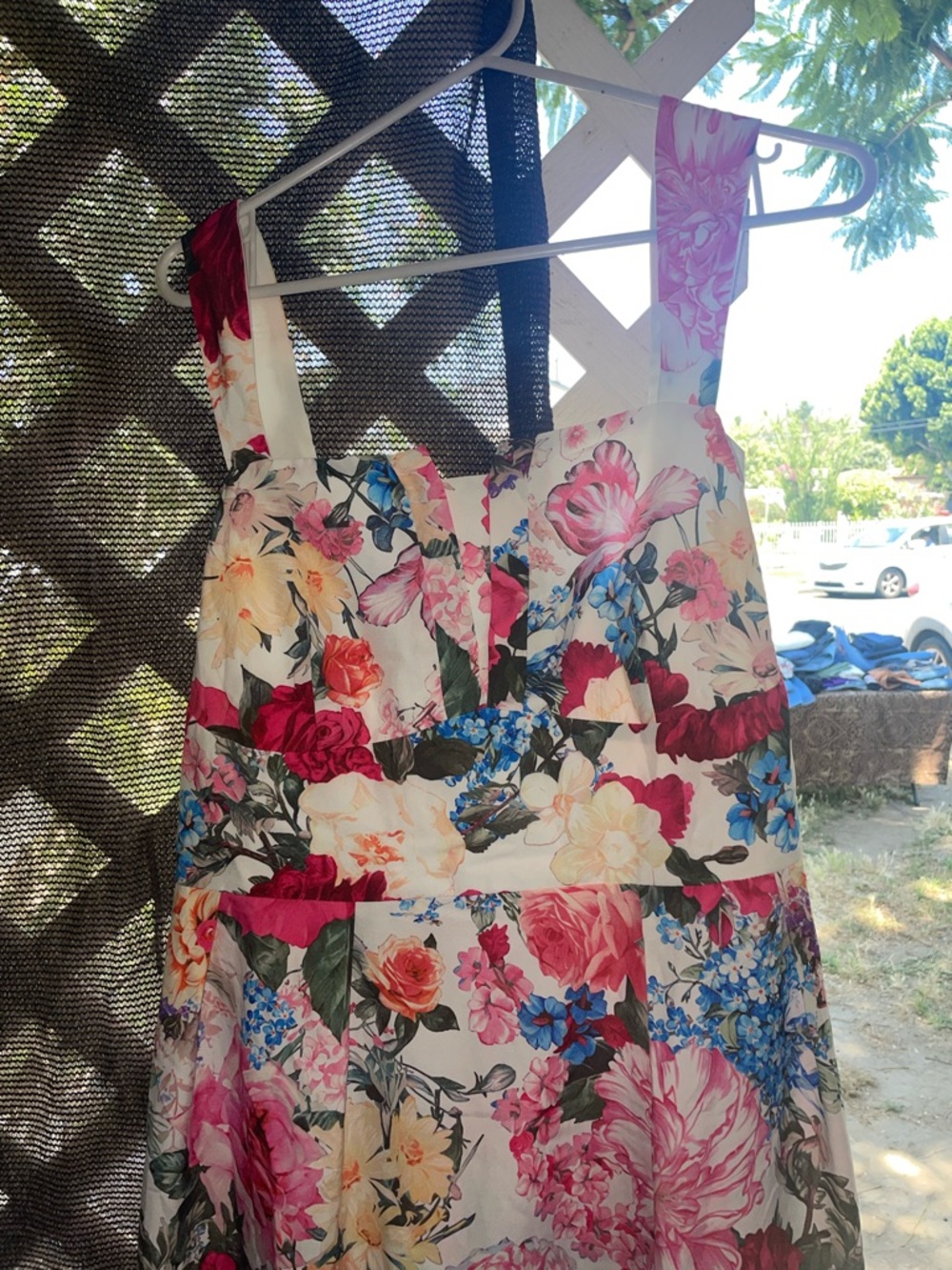 Floral Sundress with Pink, Red & Blue Blooms